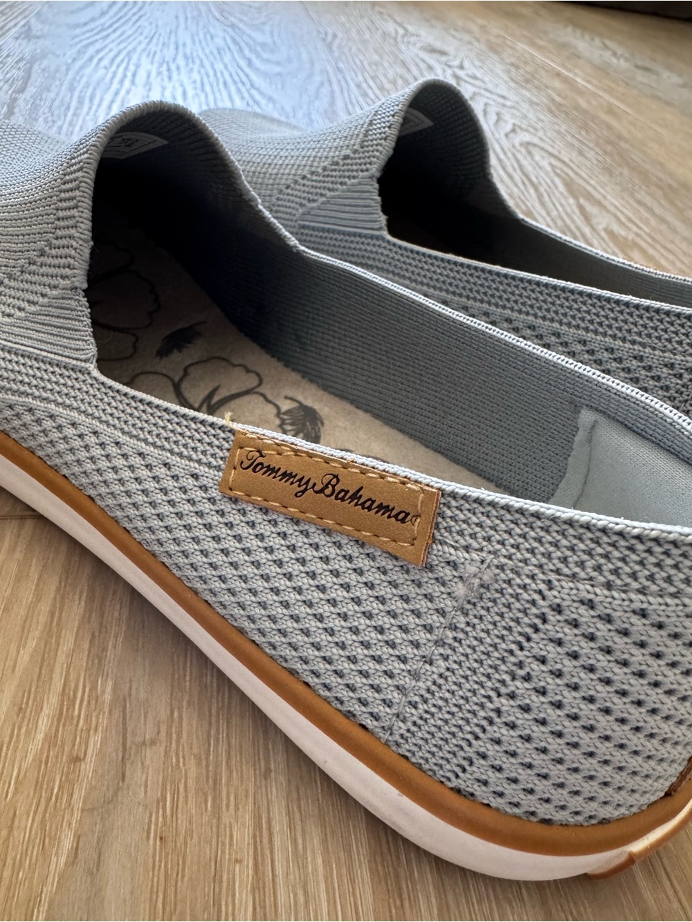 Tommy Bahama Light Blueish Gray Knit Slip-On Loafers with Floral Insole